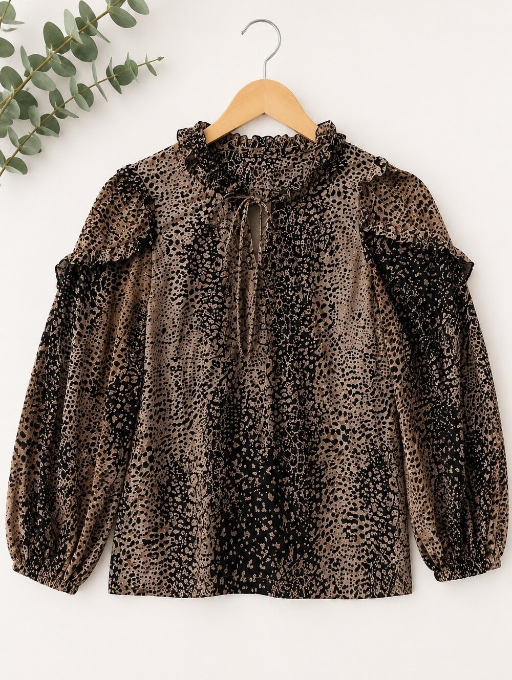 Maeve By Anthropologie Tan and Black Leopard Print Blouse With Metallic Detail